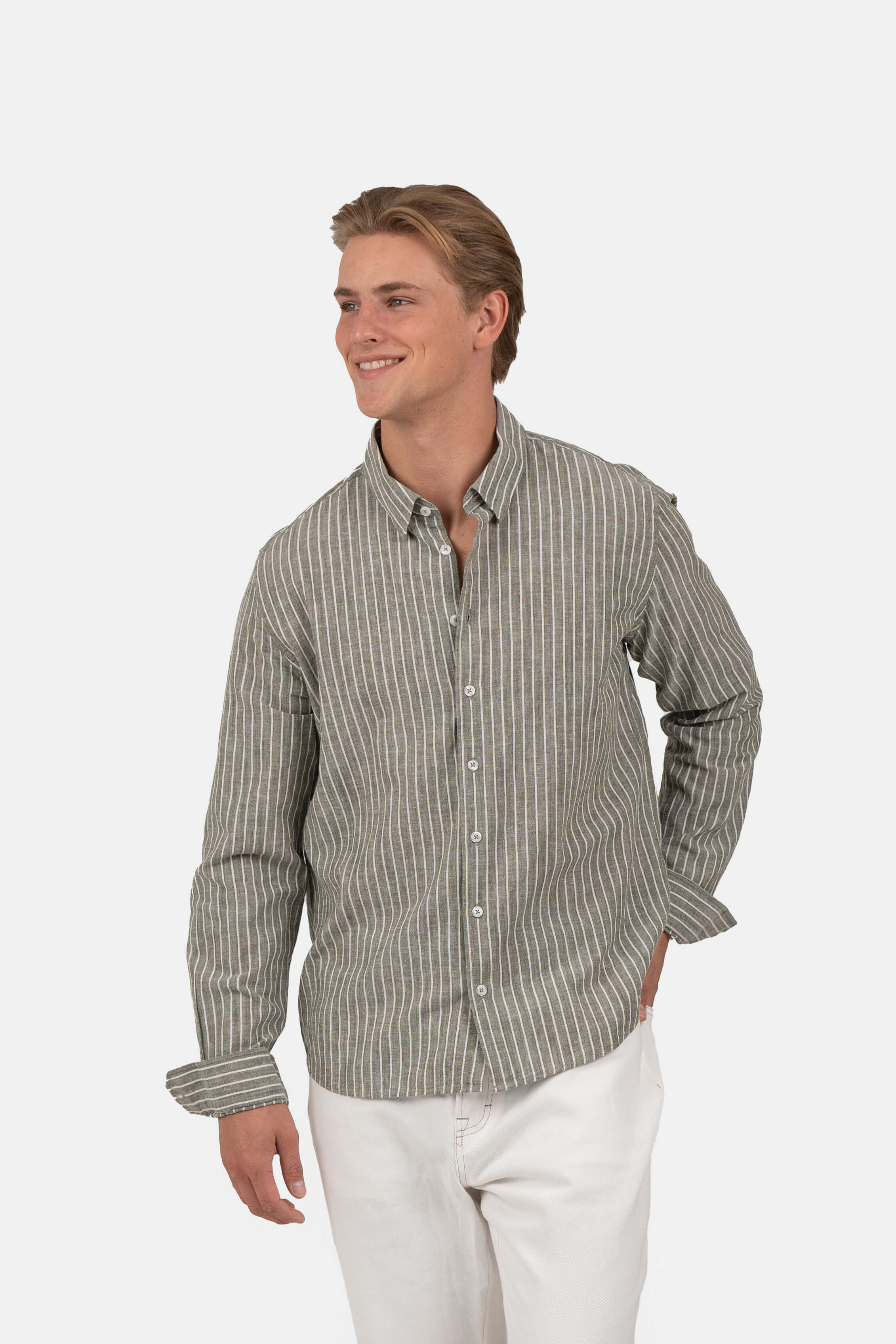 Langærmet Hørskjorte Army Stribet | Skagen-clothing.dk